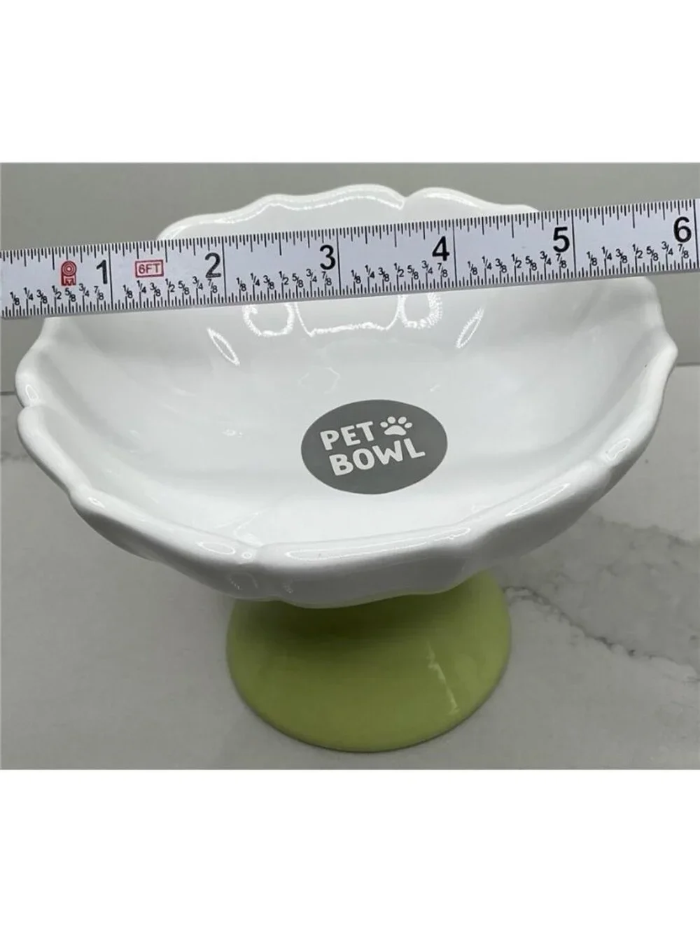 Rockybear Pet Ceramic Elevated Pet Food Bowl - Green & White Floral - NEW!